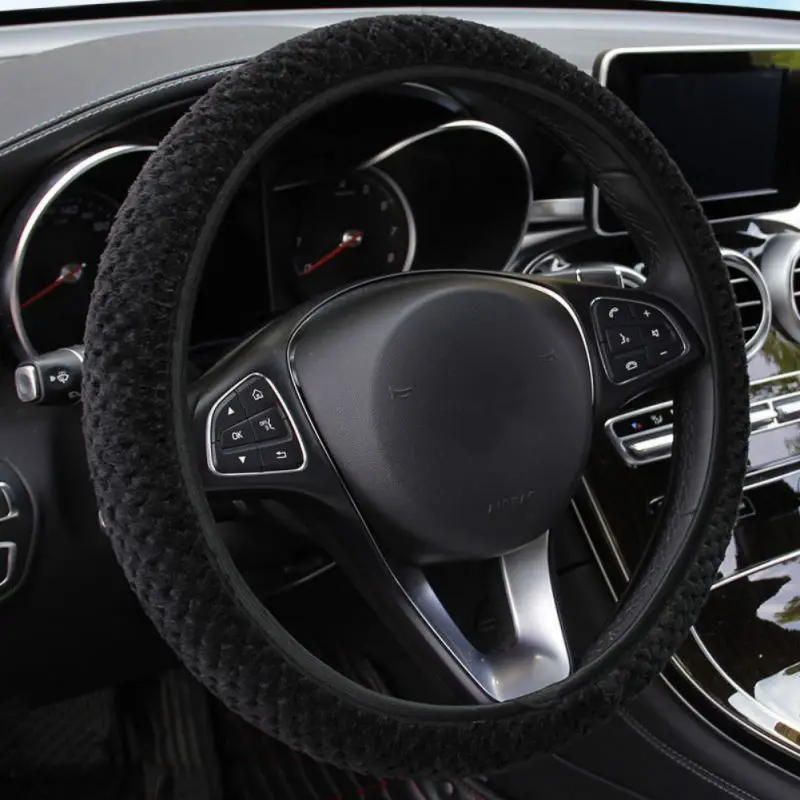 Черный Автомобильные чехлы эластичная крышка рулевого колеса автомобиля дышащая и удобная с мягкой плюшевой крышкой рулевого колеса автомобиля - Название цвета: Черный