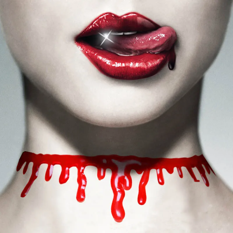 

10PCS/Lot Horror Blood Red pendant Choker Necklaces Halloween Party Dress Punk Rock Deathrock Collar Jewelry Gifts