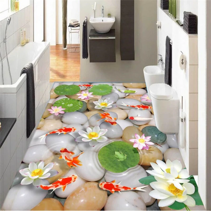 

beibehang Custom Photo 3D Wearable PVC Flooring Stereo Pebble Toilets Bathroom Bedroom 3D Floor papel de parede