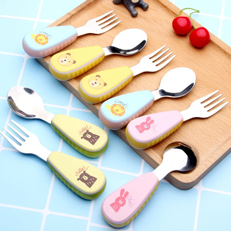 Creative cartoon children's Cutlery Set Dinnerware Stainless Steel Sets Baby Tableware Fork Cute Dining Appliance | Дом и сад