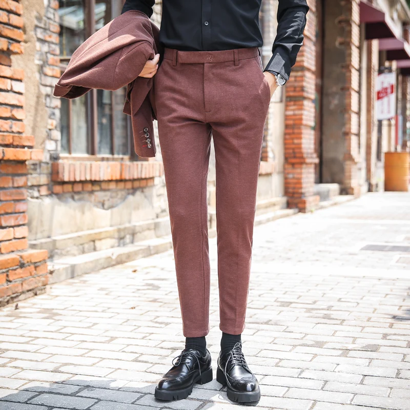 Мужские классические брюки черные штаны кофейного цвета узкие повседневные