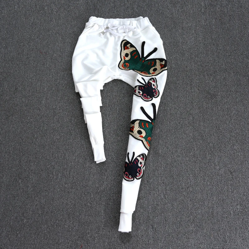 lady butterfly pant suit spring casual 2 piece set women's embroidery shirt top+pants | Женская одежда