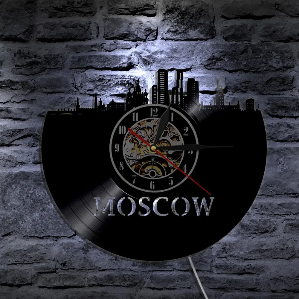 Настенные светодиодные часы в Москву декоративные виниловые для гостиной лампа