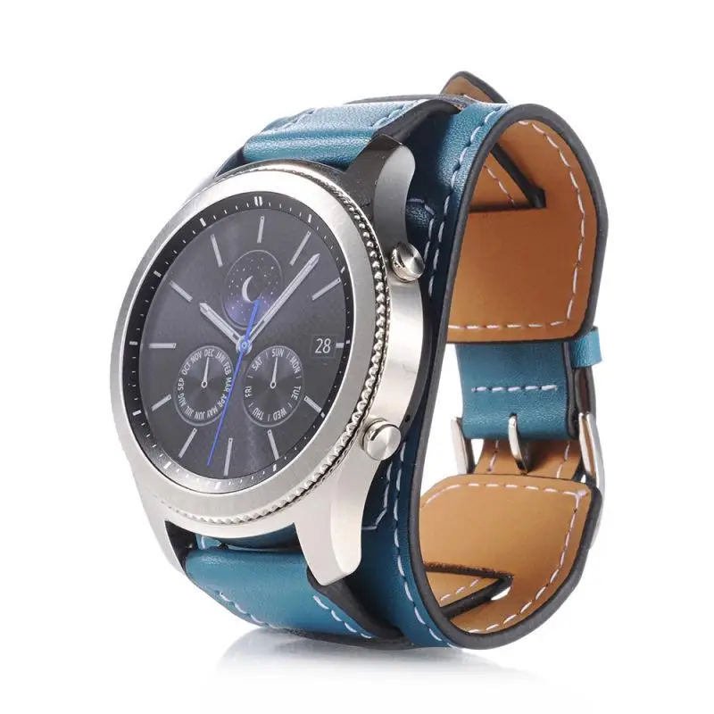 blue 22 мм ремешок для часов из натуральной кожи для samsung gear S3 Frontier/S3 классический ремешок-манжета быстросъемный браслет+ инструмент - Цвет ремешка: blue