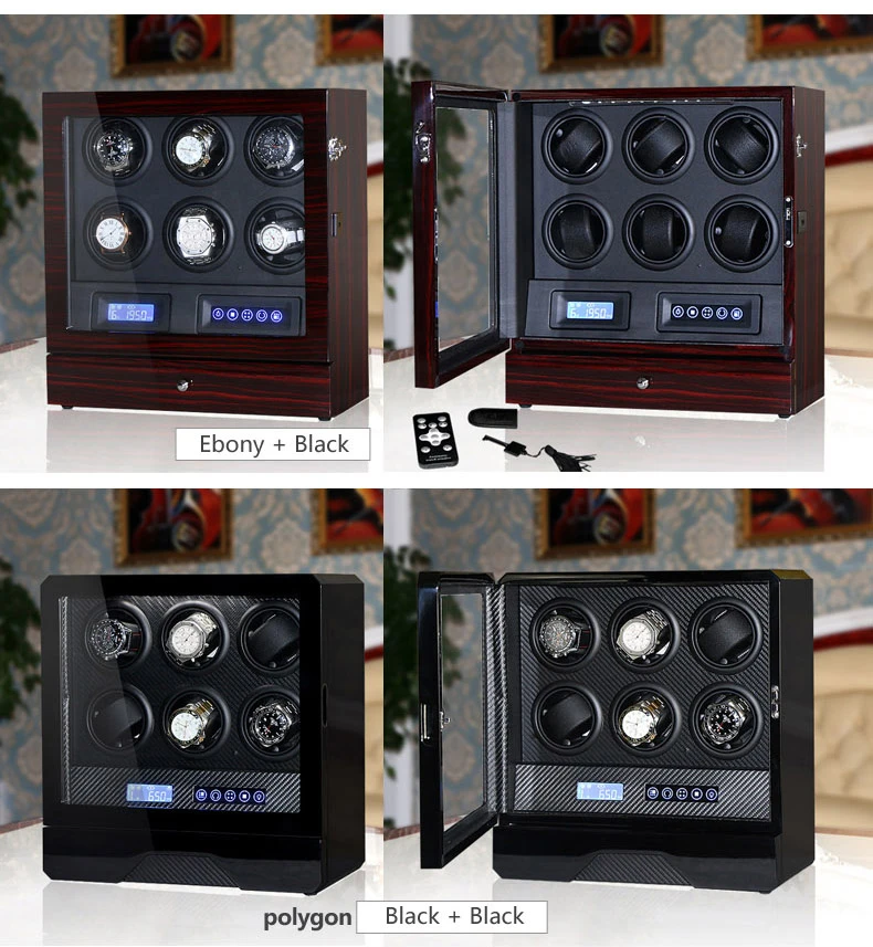 Горячая Роскошные часы winder box 6 Автоматический чехол для часов с ЖК-сенсорным экраном/пульт дистанционного управления/светодиодный светильник для подарка на день рождения