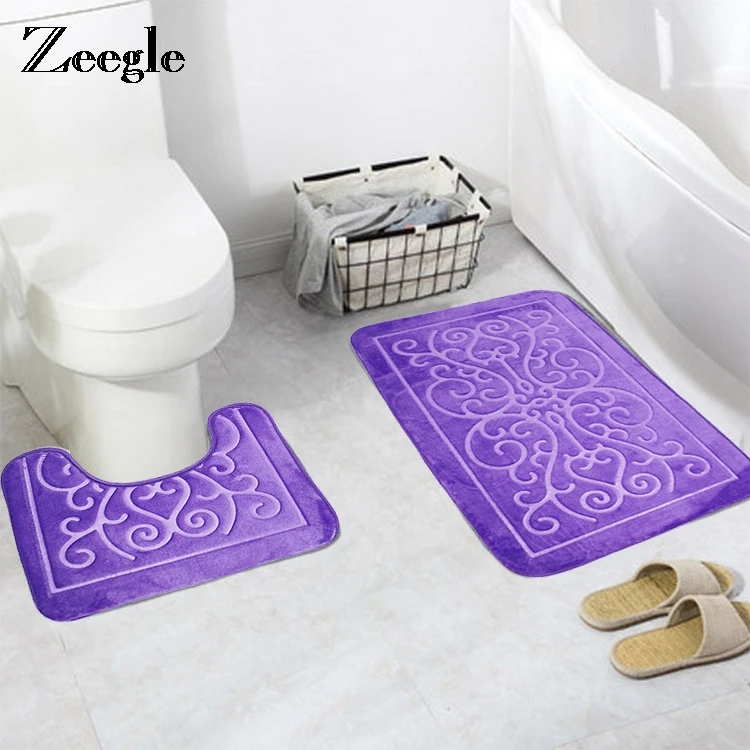 

Zeegle 3D Printing 2pcs/set Flannel Toilet Rug Wc Set Anti-Slip Bathroom Memory Sponge Rugs Microfiber Sponge Mat