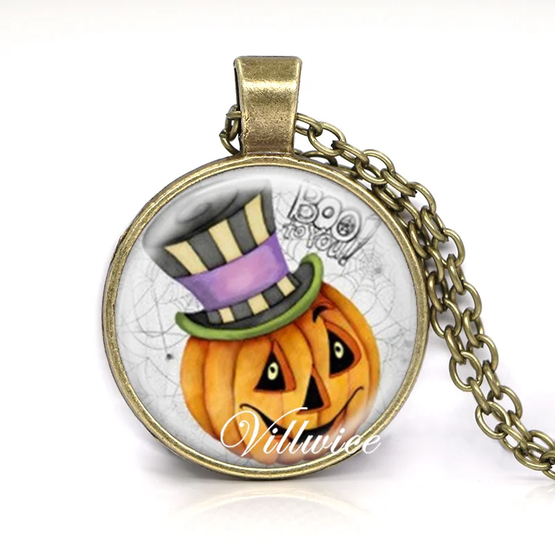 Halloween Jewelry Black Glass Tile Pumpkin Necklace Holiday Gifts Bronze Collares For Women Gift | Украшения и аксессуары