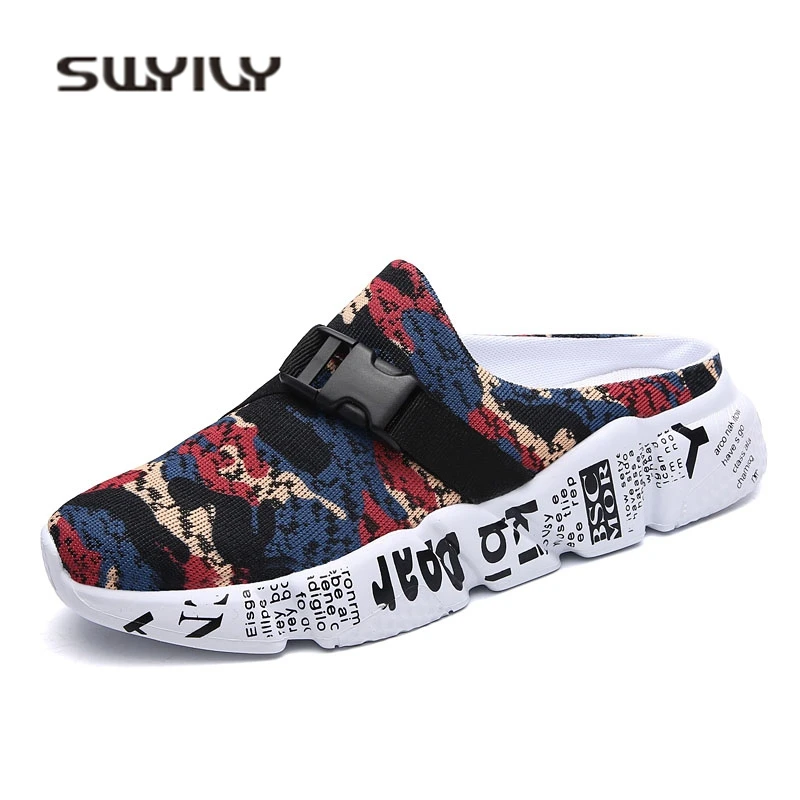 Тапки SWYIVY мужские с пряжкой Модные Повседневные Дышащие на танкетке пляжные