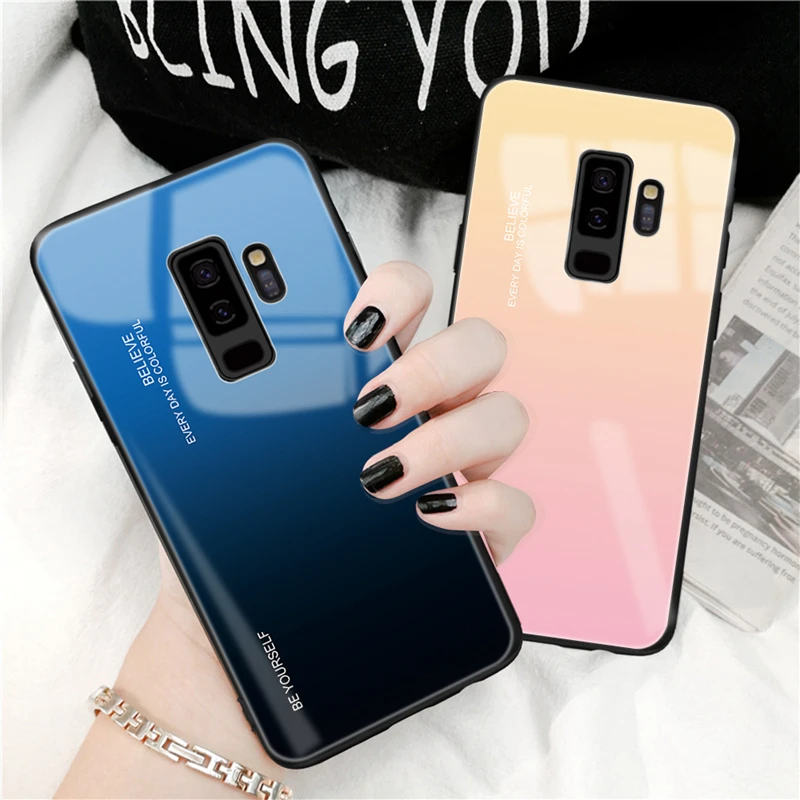 Градиентный чехол для Samsung S8 S9 Galaxy S10 A7 J8 J6 J4 A6 A8 plus A9 2018 тонкий глянцевый закаленное