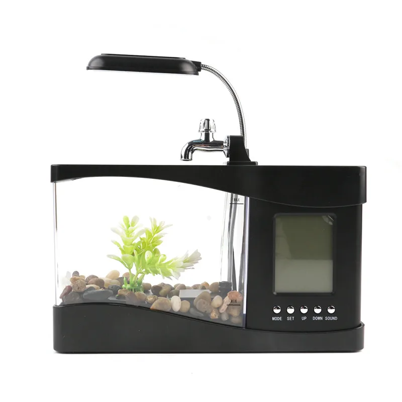 USB акриловая мини аквариумная Светодиодная лампа с будильником для гостиной
