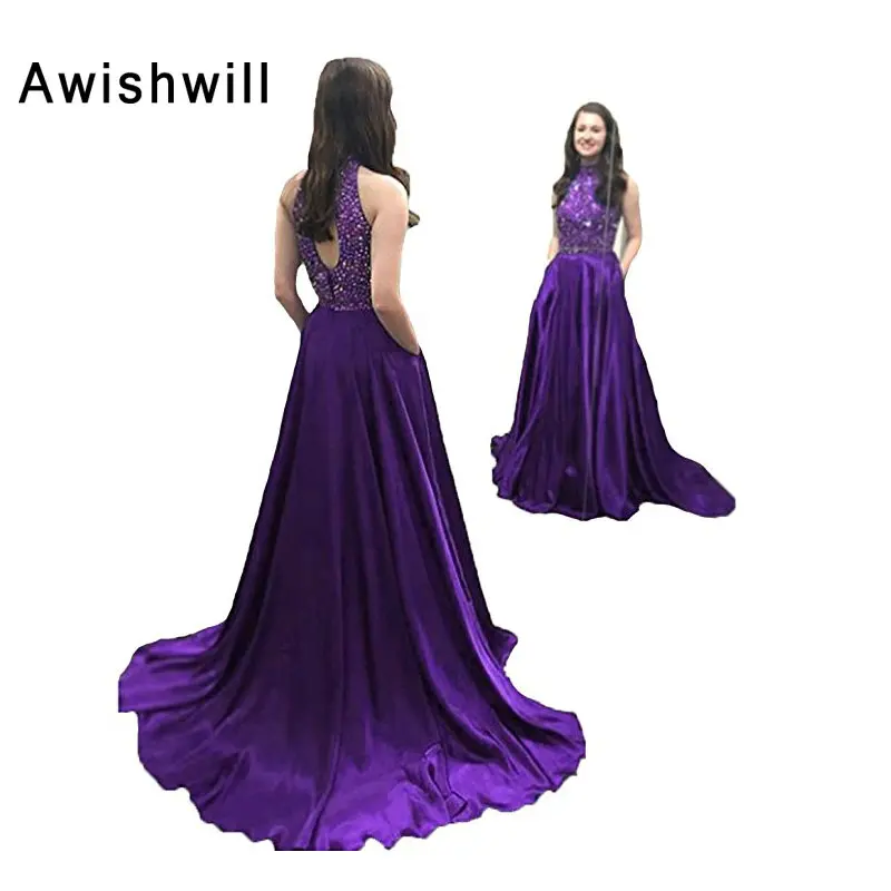 Женское длинное вечернее платье элегантное атласное с глубоким вырезом на спине