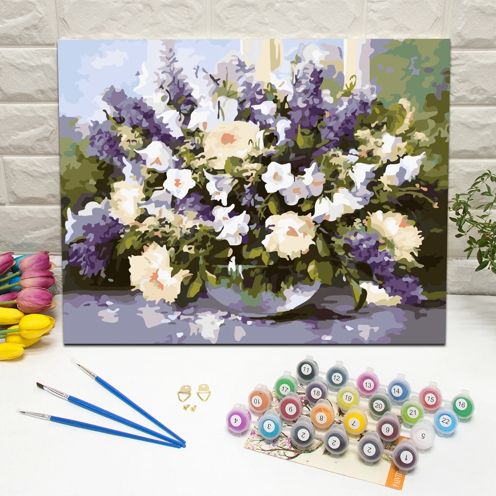 

Framed Oil Painting by Number Modern Flower Hand Painted Canvas Wall Art For Living Room Decoration Wall Art 40x50cm