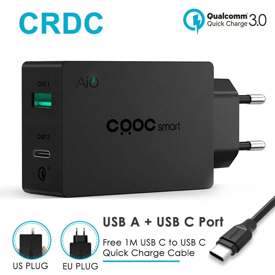 USB C зарядное устройство CRDC Quick Charge 3 0 5 В/3 А 27 Вт Type для iPhone Xiaomi Nexus 6P 5X Nintendo Switch Google