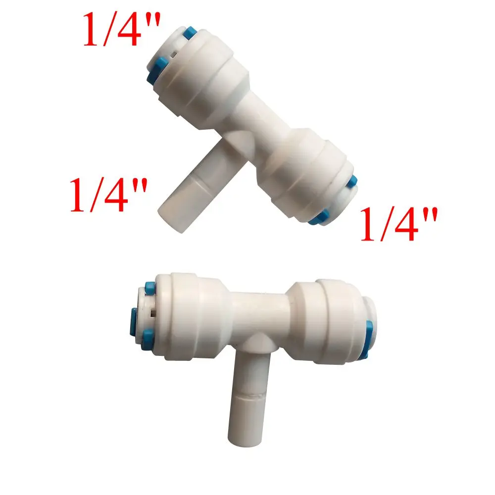 

2pcs RO Water Reverse Osmosis Aquarium System Fitting 1/4" OD Quick Connection 1/4" Pipe Type Tee Connector ROST-2-2-S2