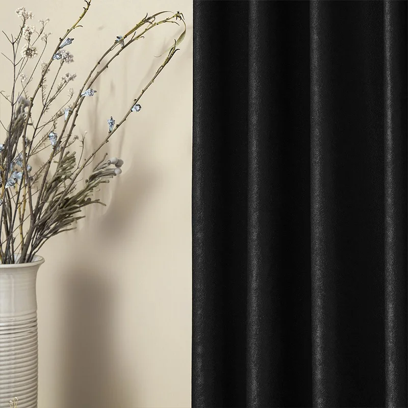 Black Topfinel, однотонные бархатные Короткие Занавески для кухни, оконные обработанные современные занавески, занавески для двери, домашний декор - Цвет: Black