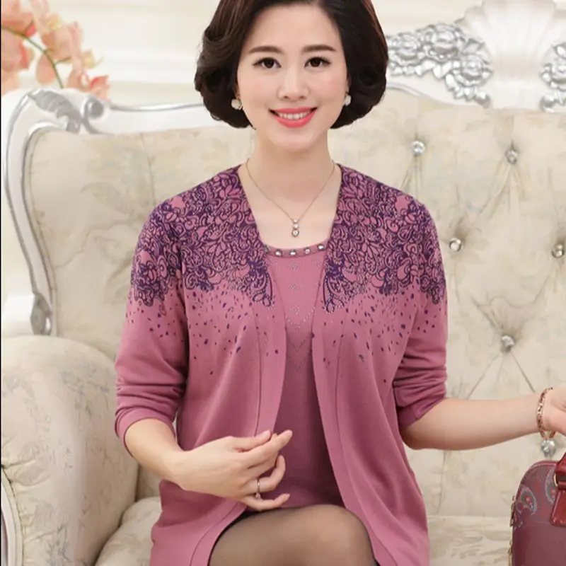 New 2020 Spring and Autumn casual sweater mother clothes True two-piece women sweaters Chinese style bottoming cardigan QH0274 |