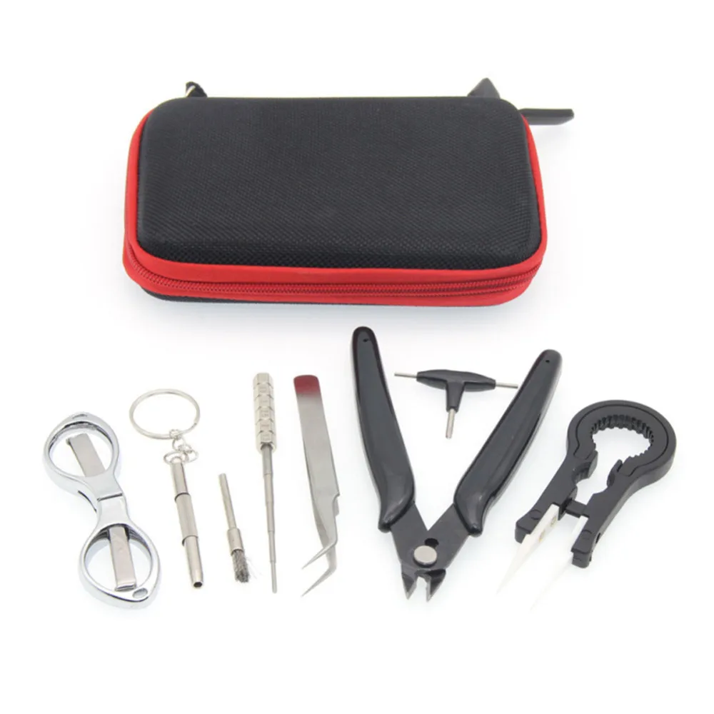 

9 In 1 Mini Vape DIY Tool Bag Tweezers Pliers Wire Heaters Kit Coil Jig Winding For Packing Electronic Cigarette Accessories