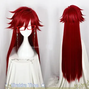 Kuroshitsuji Black Butler Grell Sutcliff Red Long Straight Heat Resistant Hair Cosplay Costume Wig +