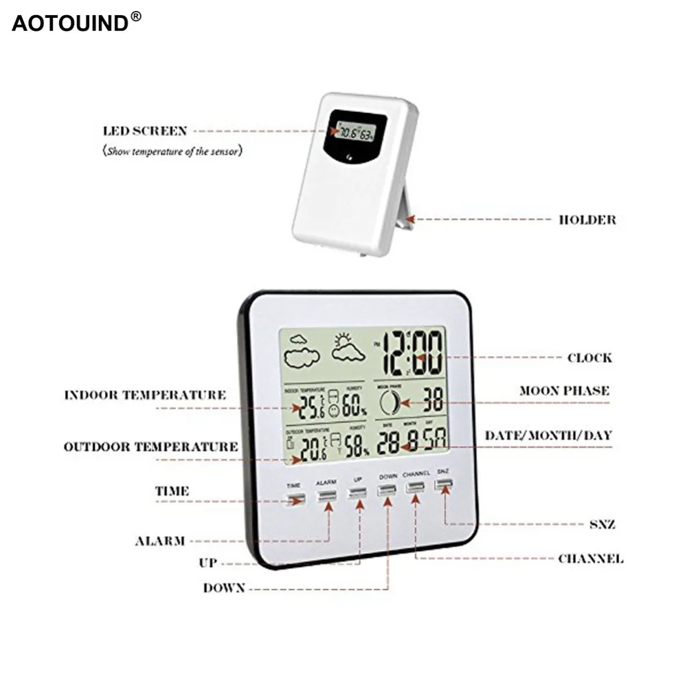 Цифровая метеостанция AOTOUIND # T04 с 3 датчиками и радиочастотной связью|weather station|digital