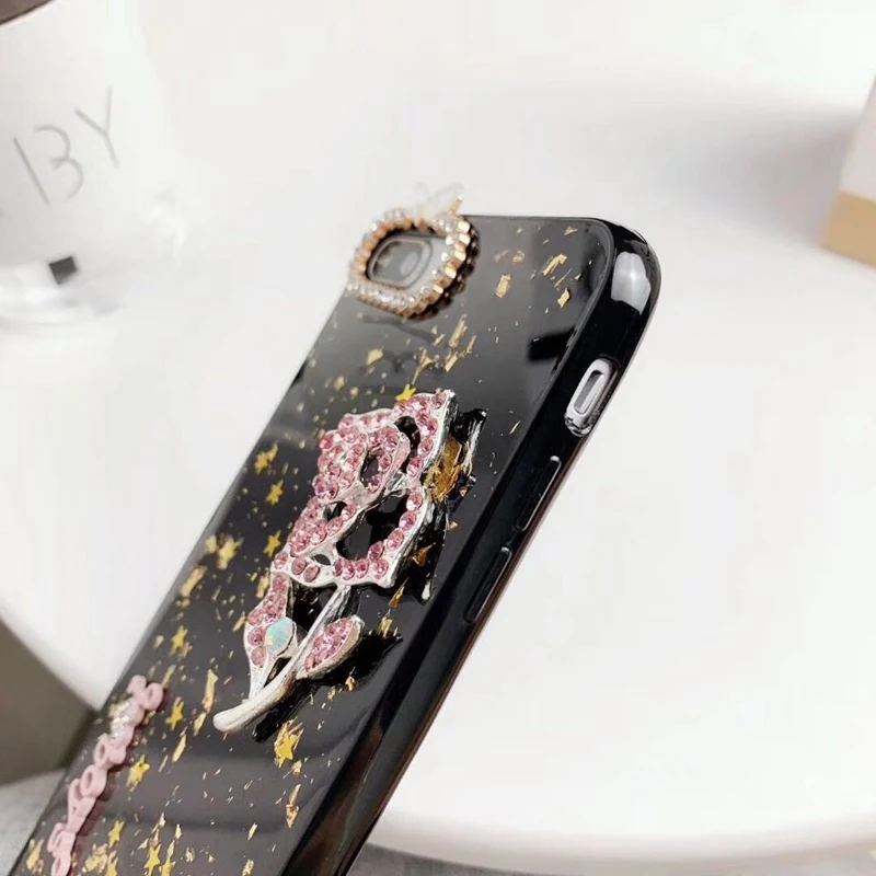 Роскошный Золотой Фольга Серебряный мрамор DIY цветок чехол для телефона iPhone X S MAX