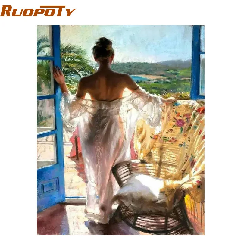 RUOPOTY рамка для женщин Сделай Сам картина по номерам ручная роспись маслом Акриловая настенная художественная картина домашний декор уникальный подарок 40x50 см искусство