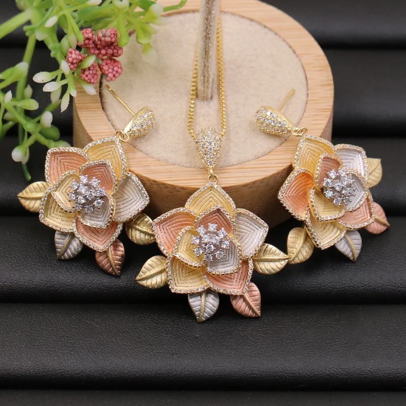 Lanyika Jewelry Set Graceful Camellia Leaf Necklace with Earrings for Girl Engagement Banquet Wedding Popular Luxury Best Gifts | Украшения