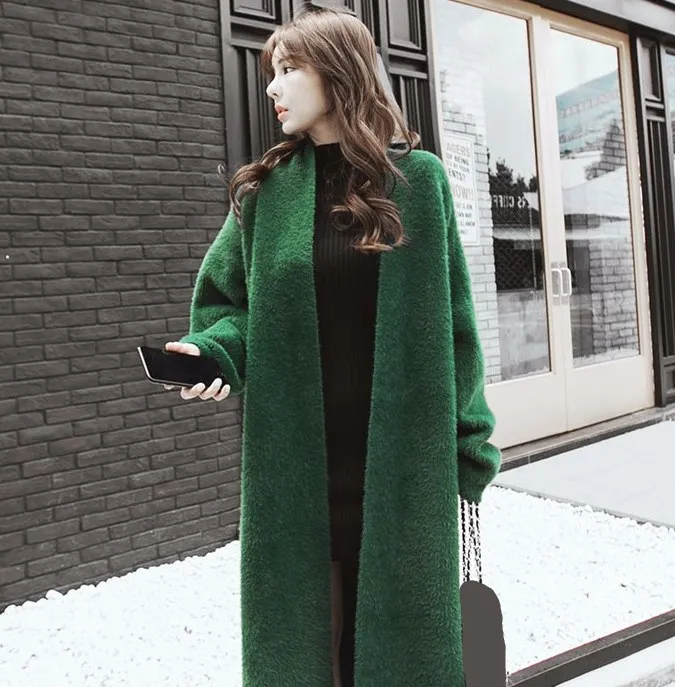 Autumn Winter New Women Faux Sweater Long Cardigan 2018 Batwing Sleeve Knitted Coats Loose Mink Cashmere Outwear |