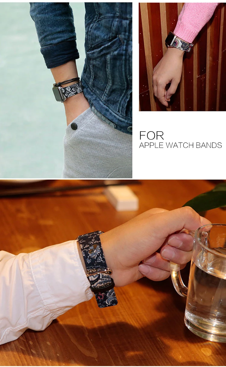 Модный мужской джинсовый браслет, тканевый кожаный ремешок для Apple Watch, 42 мм, 38 мм, ремешок для iWatch 40 мм, 44 мм, серия 4, 3, 2, 1, ремешок