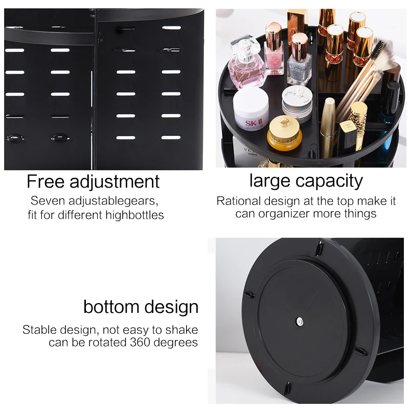 

360 Rotating Makeup Organizer, DIY Detachable Spinning Makeup Holder Storage Bag Case Large Capacity Makeup Caddy Shelf Acrylic