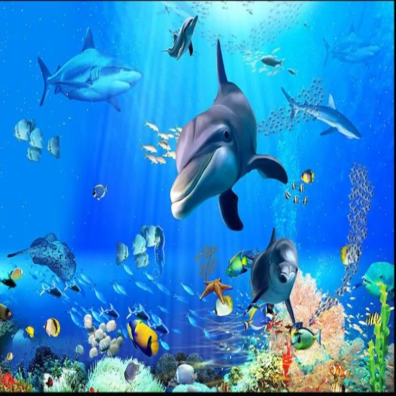 wellyu Custom large - scale murals 3D stereo underwater world dolphin floor tiles ground background wall wallpaper | Обустройство