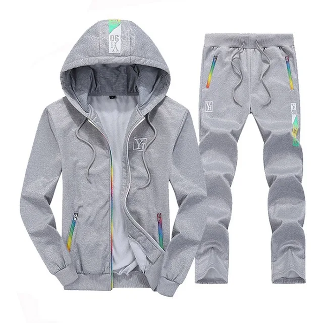 Спортивный костюм для мужчин s толстовка одежда Спортивная Лоскутная пот Homme повседневные мужские спортивные костюмы комплекты из двух предметов спортивная куртка и брюки - Цвет: QRK001 Gray