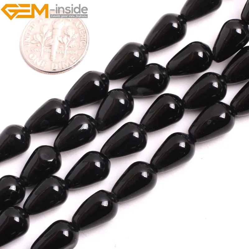 

Gem-inside Natural drop Teardrop Black Agate Stone Beads For Jewelry Making Selectable Size 15inches DIY Jewellery