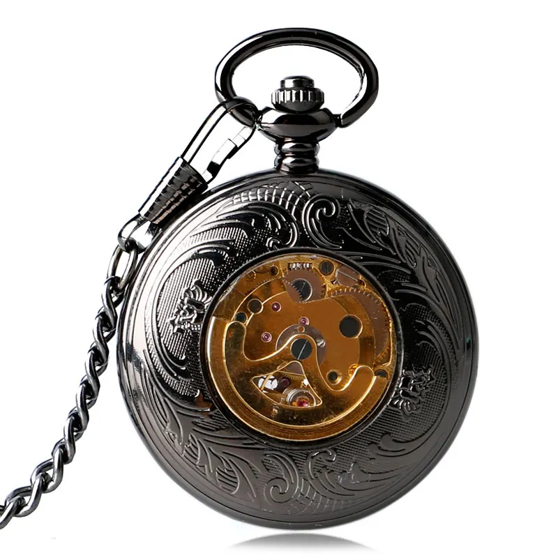 

Luxury Mechanical Pocket Watch Transparent Glass Cover Steampunk Fob Watches Men Women Open Face Gift