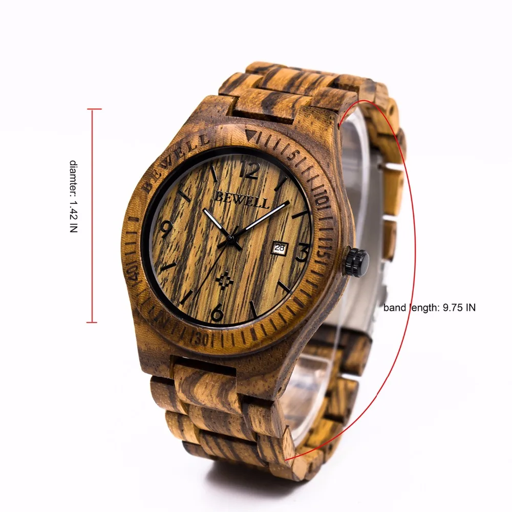 Casual BEWELL Wooden Watch For Men's Luminous Quartz Wrist Watches With Calendar Fashion &amp Luxury Moment Relogio Masculino 086B |