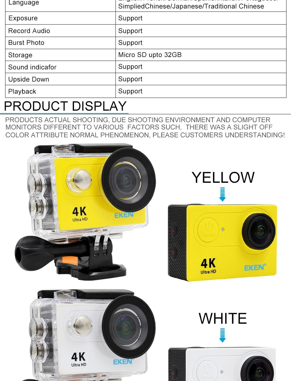 Экшн-камера eken H9 H9R wifi Ultra HD Mini Cam 4 K/30FPS 1080 p/60fps 720 P/120FPS Подводная Водонепроницаемая спортивная видеокамера