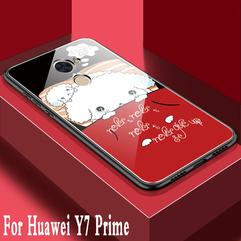 

For huawei y7 2017 Case enjoy 7 plus cover Luxury Tempered Glass Cartoon Silicon Bumper phone bag for huawei y7 prime back cover