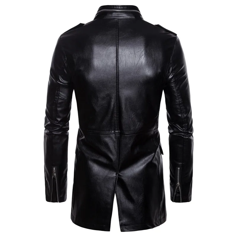 

Autumn and winter men's leather jacket motorcycle long black windbreaker windproof PU leather jacket Stand collar coat M-5XL
