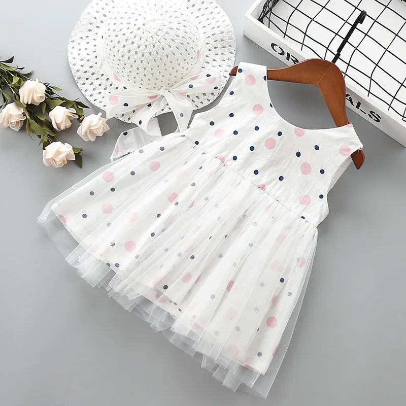 0-5 years High quality girl dress 2021 new summer fashion bow Dot kid children baby clothing party princess with hat | Детская одежда и