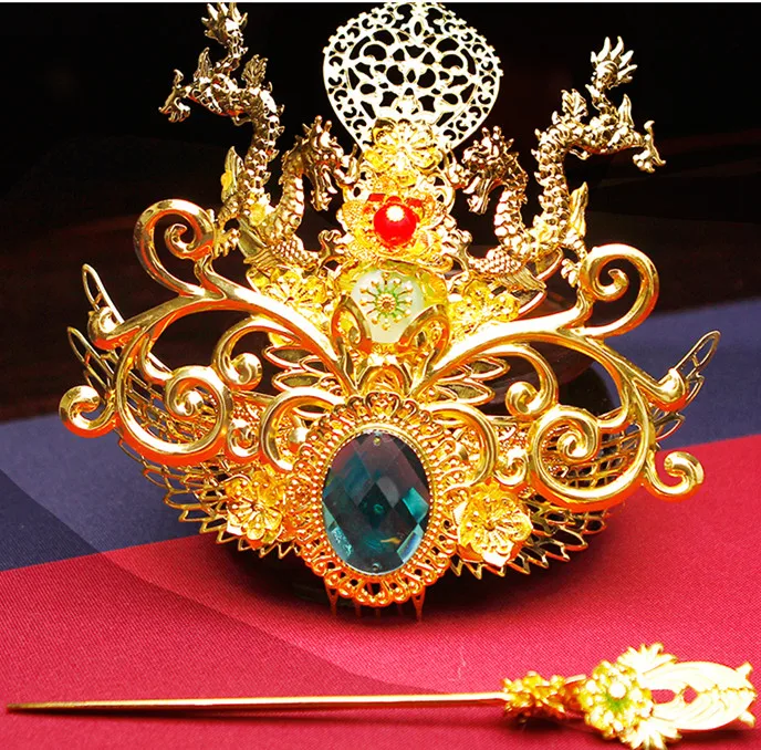 golden chinese ancient crown hair accessories photo studio prince cosplay head wear warrior hair crown set historical cosplay