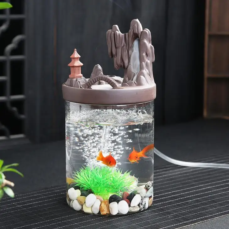 Incense Burner Новая керамическая горелка для благовоний с обратным потоком, стеклянный аквариум с кислородным насосом и светодиодный светильник, креативный держатель для благовоний - Цвет: Incense Burner