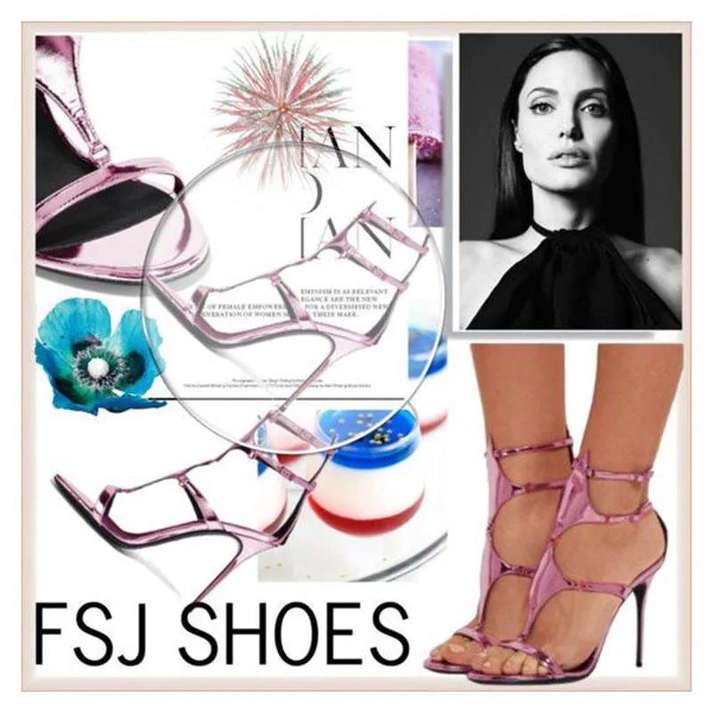 

Purple Mirror Leather Roman Pencil High Heels Buckles Ankle Strap Stiletto Heels Sandals Dress Party Sexy Shoes Woman 16 FSJ