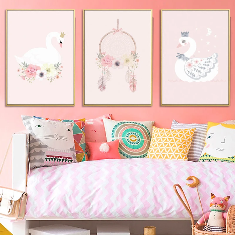 Flowers Swan Princess Canvas Painting Wall Pictures For Living Room Nursery Girls Decoration Posters and Prints No Frame | Дом и сад