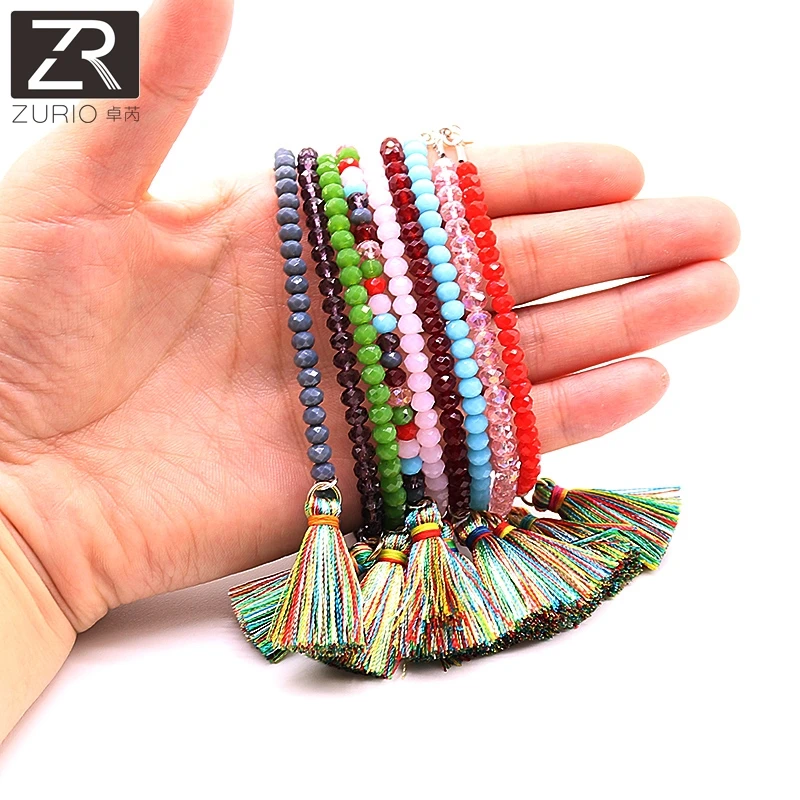 Boho 9 видов цветов браслеты с бусинами из кристаллов многоцветные кисточками