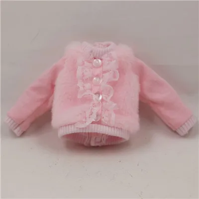 like the picture Наряды для куклы Blyth, розовая меховая одежда с голубыми расклешенными джинсами, костюм для 1/6, azone BJD pullip licca - Цвет: like the picture