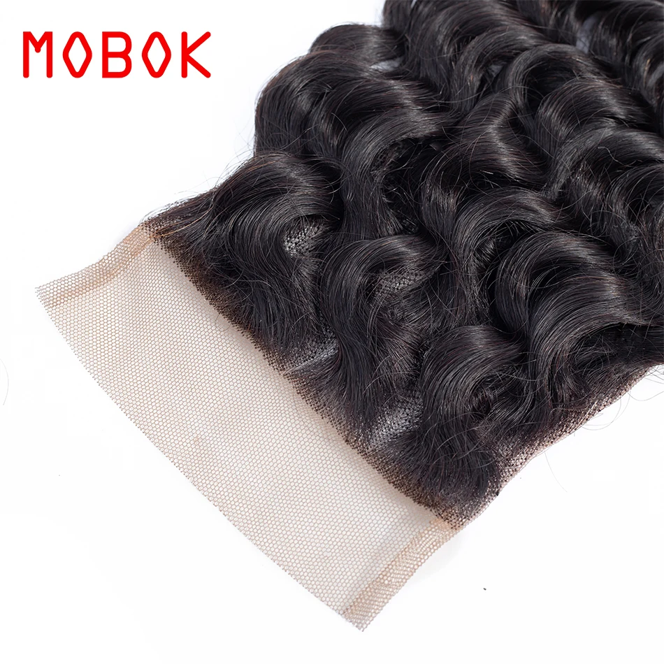 MOBOK Deep Wave Brazilian Human Hair 4*4 Lace Closure Free/Middle/Three Part Non-Remy Natural Color Free Shipping | Шиньоны и парики