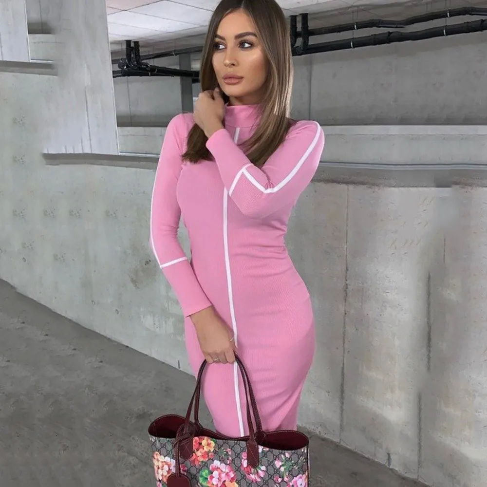 Женское осеннее платье Vestido 2019 высококачественное Брендовое в полоску с длинным