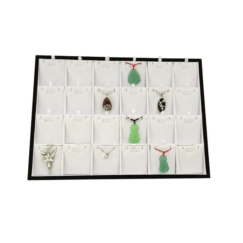 24 Compartments Necklace Pendant Jewelry Tray Showcase Display Storage Organizer Stackable White PU Leather Earring Stand Holder