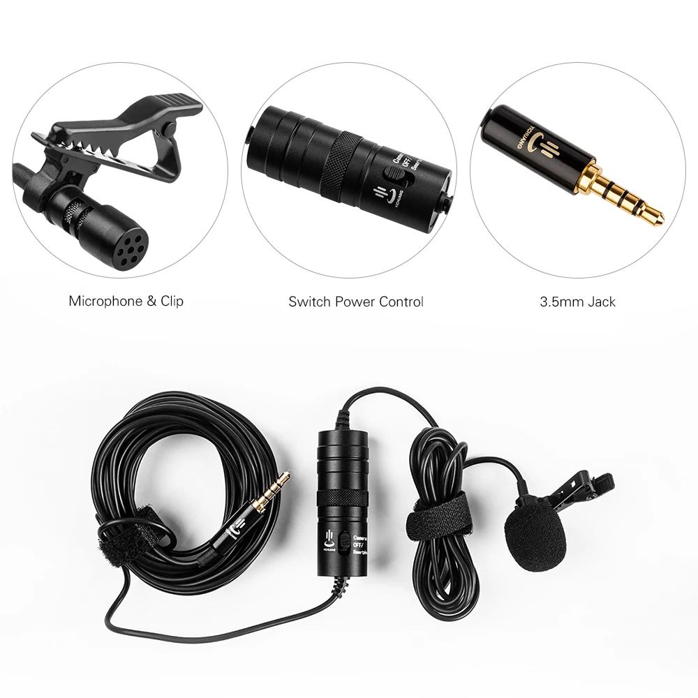 Professional Lavaliere Clip-on Microphone Mic 3.5mm 6 Meters Cable Windshield for Canon Sony Nikon Cameras Camcorders DV DSLR |