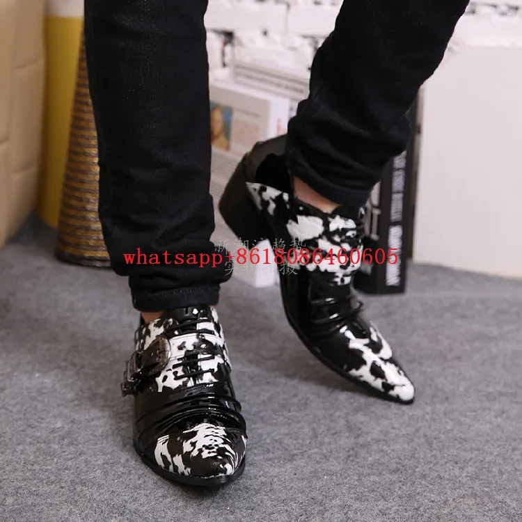 Мужские лакированные кожаные туфли Choudory черные на высоком каблуке итальянская