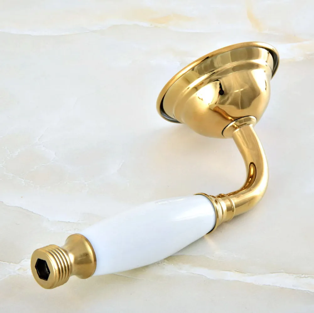 

Luxury Gold Color Polished Brass Telephone Style Ceramics Hand Held Water Saving Shower Head ahh049